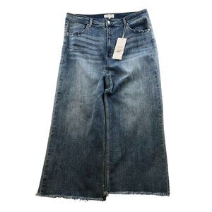 NWT Risen Womens Chloe Jeans Size 3X Wide Leg Ankle Frayed Hem Blue Denim Casual